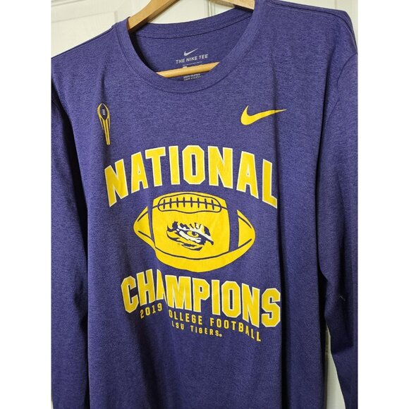 Nike LSU Tigers Football National Champions 2019 Long Sleeve Shirt Purple xl - Picture 2 of 5